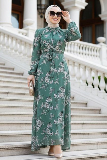 Φόρεμα Hijab με λουλουδάτο σχέδιο πράσινο 81390Y