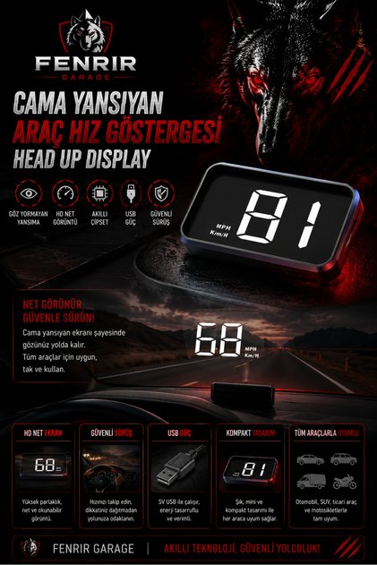 Cama Yansıyan Araç Hız Göstergesi Head Up Display