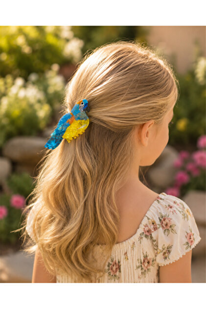 Blue Yellow Parrot Hair Clip | Acrylic Claw Clip Stylish Women's Hair Accessory