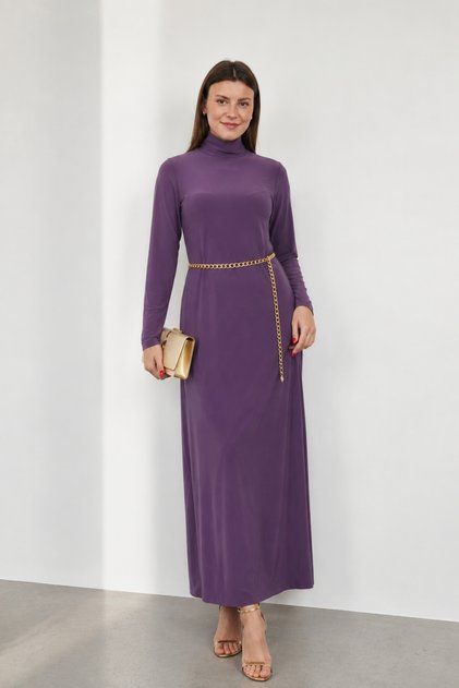 Dora Women's Maxi Length Turtleneck Sandy Dress-Dusty Rose