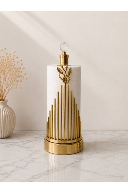 Decorative Metal Paper Roll Towel Holder | Gold Color Kitchen & Bathroom Countertop Organizer