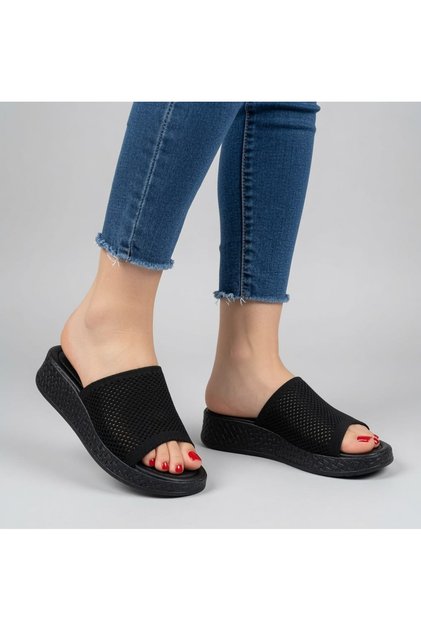 Knitted Textile Black Sweat-Resistant, Anti-Slip, Useable in All Areas, Daily Women's Slippers