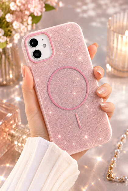 Iphone 11 Uyumlu Simli Glitter MAGSAFE Özellikli Darbe Önleyici Şeffaf Silikon Kılıf
