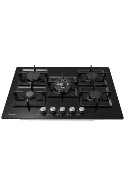 Plita incorporabila FBH-M705IWF-GBK, Gaz, 5 arzatoare, Gratar fonta, Wok, Aprindere electrica, Dispozitiv de siguranta, 75 cm, Sticla neagra