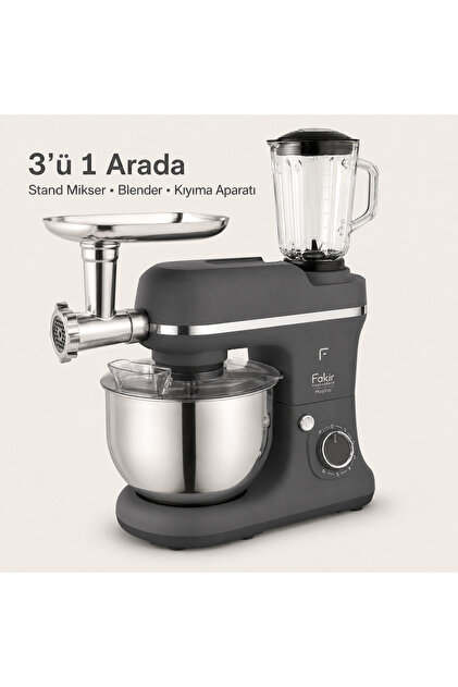 MixyTrio 1500 W 3’ü 1 Arada Stand Mikser, 5 L Hazneli, Cam Sürahili, Kıyma Aparatlı