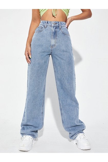 Snow Wash Blue Lycra Super High Waist Wideleg Palazzo Loose Jean Trousers