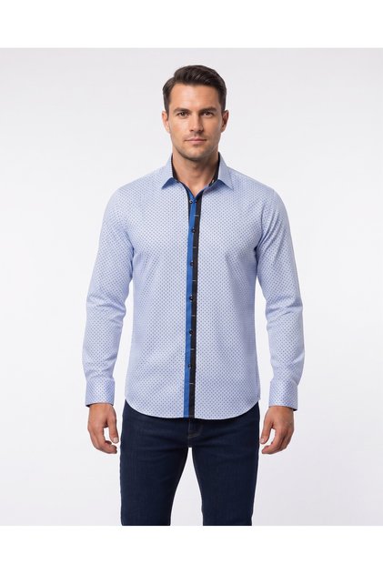 Slim Fit Blue Detailed Pinstripe Cotton Men's Shirt
