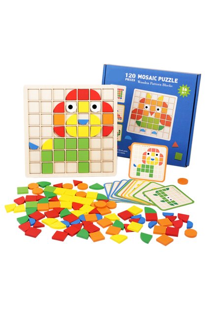 army green Wooden Montessori 120pcs PuzzleToys Mosaic Color Shapes Sensory Game Early Educational To