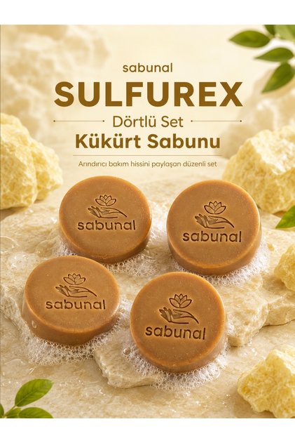 Sulfurex Sulfur Soap 4 Pcs - Natural Care Soap for Oily Skin, Pore and Blackhead Appearance
