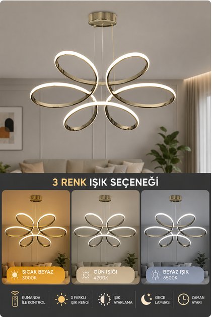 Papatya Modern Sarkıt Led Avize Kumandasız Krom