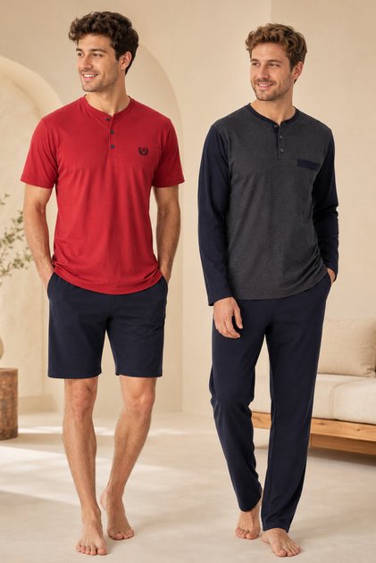 Men's 100% Cotton Combed Cotton 4-Piece Jacquard Summer & Winter Pajama Set