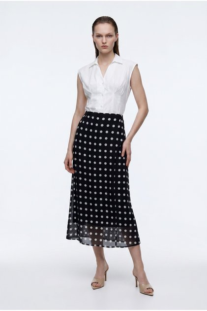 Black Polka Dot Patterned Bell Woven Skirt