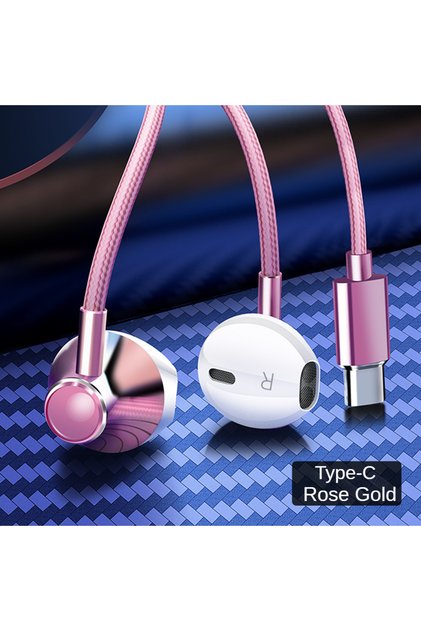 rose type C Heavy Bass Type C&3.5mm HIFI Stereo Wired Earphones In-ear Headphones with Mic Earbuds