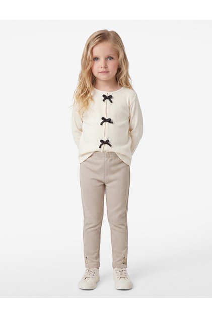 Lange Leggings mit Knopfdetail und Fischgrätenmuster sowie elastischem Bund