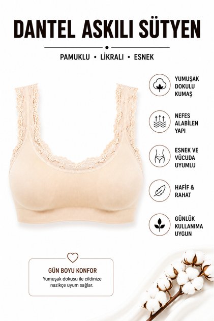 Women's Padded Bra Bamboo Lace Cotton Soft Textured Half Tank Top Thick Strap Bra