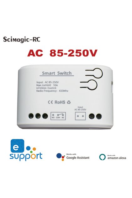 جهاز فتح باب المرآب الذكي Shell Smart WIFI للأبواب المنزلقة، يعمل بجهد 85-250 فولت تيار متردد، مزود بمفتاح تشغيل/إيقاف وتطبيق EWELINK، رقم 433