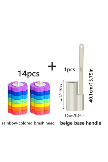 Rainbow1Base 14Heads 1 Set of New-Style Wall-Mounted and Stand-Type Dual-Use Disposable Toilet Brush
