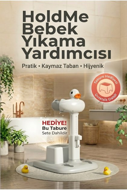 Tabure Hediyeli HoldMe Bebek Yıkama Yardımcısı Portatif Ayarlanabilir Ördek Desen Bebek Banyo Küveti Standı