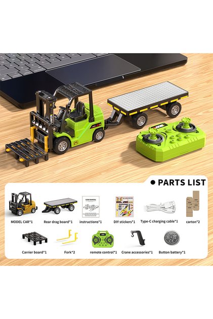 Green 1:64 Bluetooth Remote Control Crane And Forklift Two-in-One Desktop Mini Alloy Toy Car With Tr