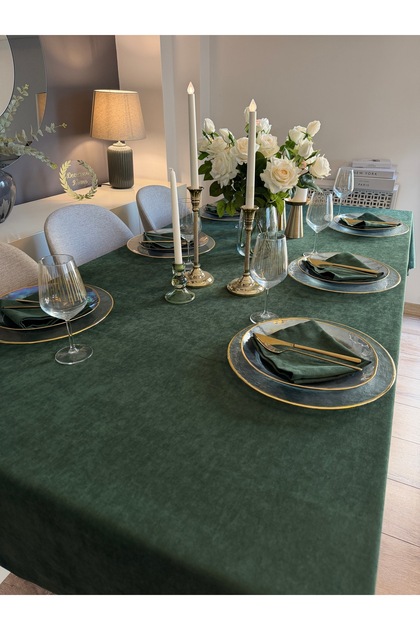 Pearl Velvet Textured Seamless Dark Green Tablecloth