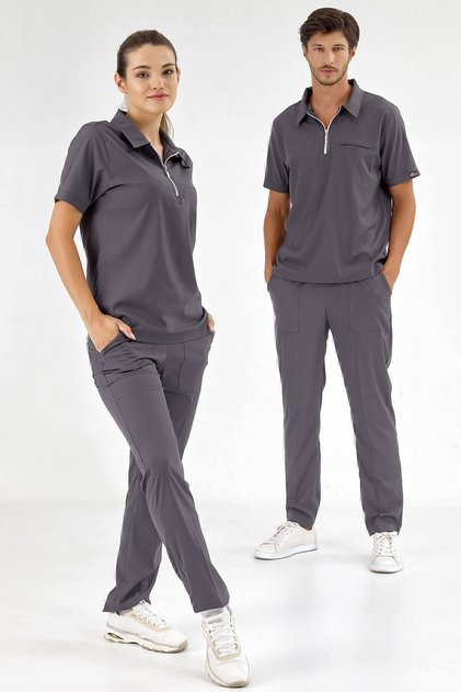 Füme Polo Lüks Likralı Takım Yüksek Kaliteli Likralı Scrubs Üniforma