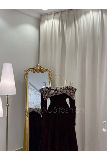 فستان مخمل احمر 4013