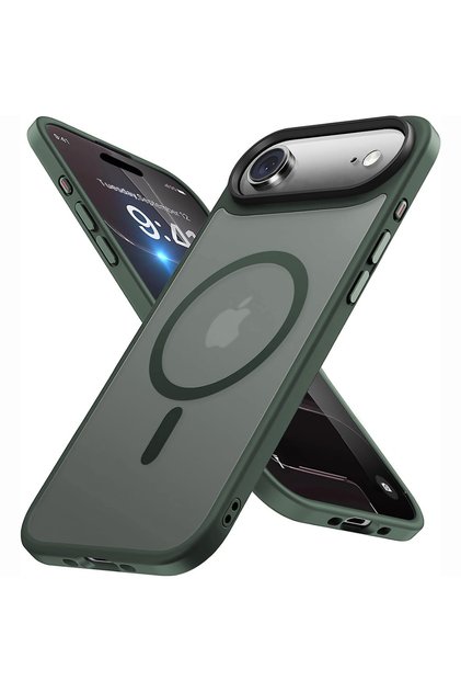 MagSafe калъф iPhone 17 Air, безжично зареждане, повдигнати ръбове, тънък, защитен, светлозелен