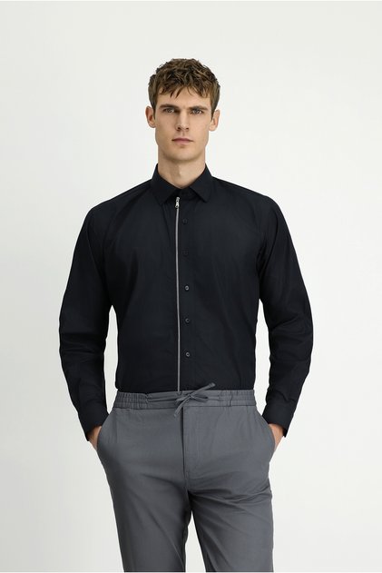 Long Sleeve Regular Fit Zippered Cotton Shirt