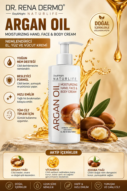 Naturlife Argan Oil Hand Face and Body Cream 250ml Moisturizing