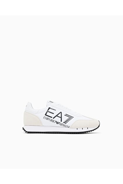 Men's Thick Comfortable Sole Logo Patterned Suede Detailed White-Black Sneaker