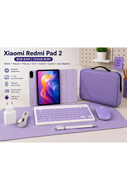 Xiaomi Redmi Pad 2 8GB RAM 256GB ROM, LİLA KILIF+LİLA ÇANTA+LİLA
