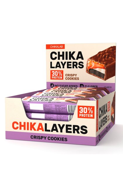 Chika Layers Chocolate Protein Bar Crispy Cookies No Sugar Added 12x60g