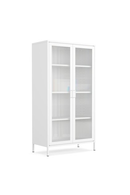 Pera Camlı Metal Dolap 150 cm, Cam Kapaklı Vitrin - Büfe - Kitaplık ve Çok Amaçlı Dolap ( Raf Ayarlanabilir) Ral 9016 Beyaz