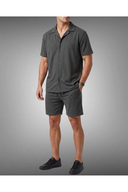 Men's Lycra Crepe Fabric Short Sleeve Shirt & Shorts - Unisex Top and Bottom 2-Piece Summer Set