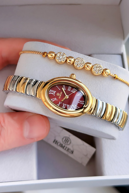 Premium Oval Case Women's Wristwatch Steel Band Japanese Movement Gift with Special Box Hmby2062C1