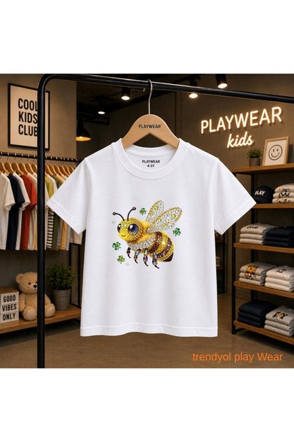 Bee Diamond Printed 100% Kids Unisex T-Shirt 5 6 -7 8-9 10 -11 12 Years Old