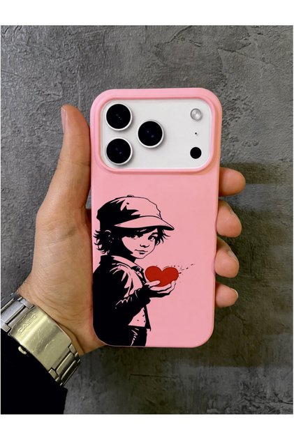 iPhone 17 Pro - 18 Pro Compatible Pink Case with a Heart-Shaped Design for Children.