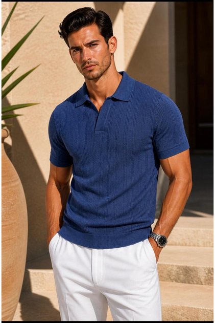 Men's T-Shirt Polo Collar Knitwear Sweater Short Sleeve