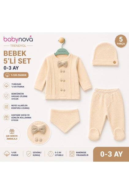 Babynova 0-3 Months 100% Cotton 5 Piece Baby Hospital Discharge Set