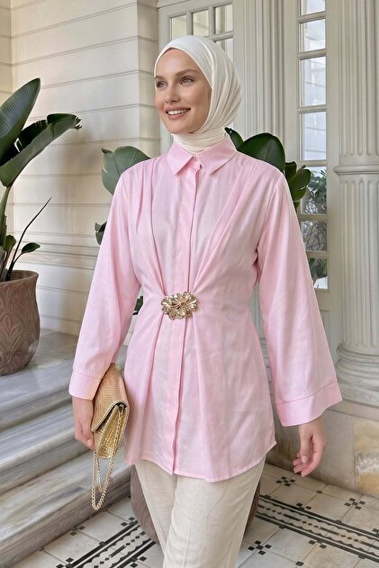 Shirt with Metal Accessories Y0142 - Pink