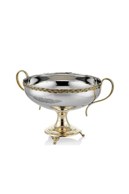 Black Pearl Rope Patterned Small Bowl with Handle 33X25X23.5 cm Decorative Metal Serving Bowl