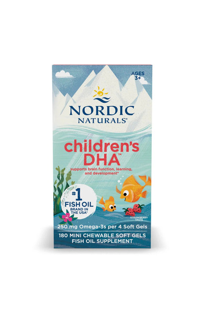 Omega-3 DHA, 250 mg, Nordic Naturals, DHA pentru copii, căpșuni, 180 capsule masticabile