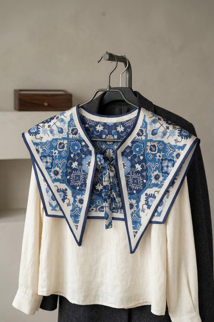 Shoe Basket İznik Tile Motif Women's Shoulder Shawl | Foulard Collar (Collar)