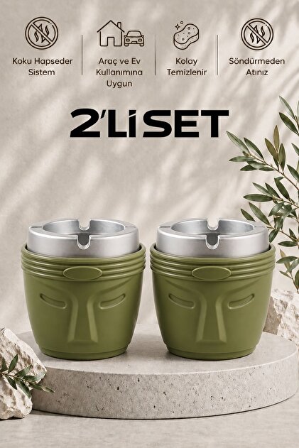 LE PARİS Dekoratif Moai Tasarım 2 Adet Küllük Seti | Plastik