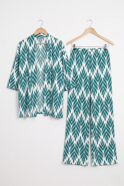 Bürümcük Fabric Trousers Cardigan Double Set Kimono Set