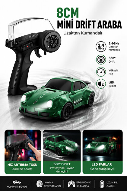 oyuncakgidiyor 8CM 1:64 Ölçek Uzaktan Kumandalı Drift Araba LED