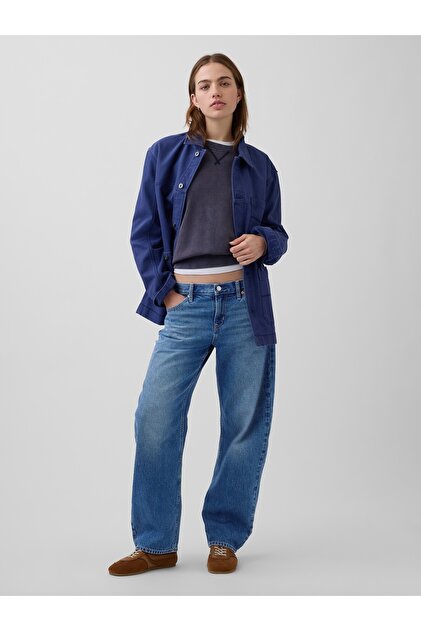 Kadın Mavi Low Rise Barrel Jean Pantolon