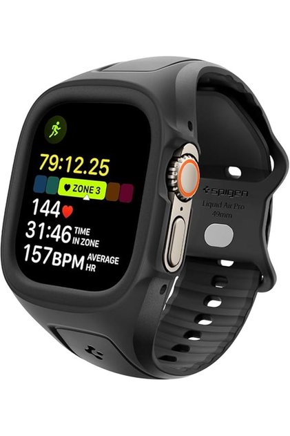 Liquid Air Pro for Apple Watch Ultra 3 /2/1 49mm Case with Band Sweat & Waterproof Protective Sport Cover with Strap - Black