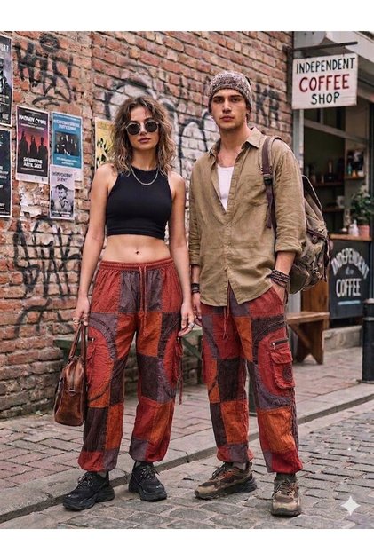 Unisex Nepalese Authentic Ethnic Casual Hippie Bohemian Trousers with Elastic Waist and Cuffs, Pack of Cargo Pocket