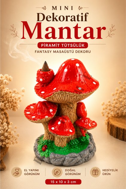 Mini Dekoratif Mantar Tütsülük | Piramit Tütsü Uyumlu Fantasy Masaüstü Dekoru 15 cm